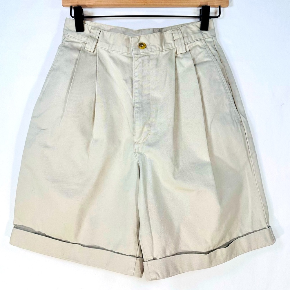 Vintage Lands End Bermuda Shorts Women Sz 6 USA 80’s Preppy Khaki Retro Pleated